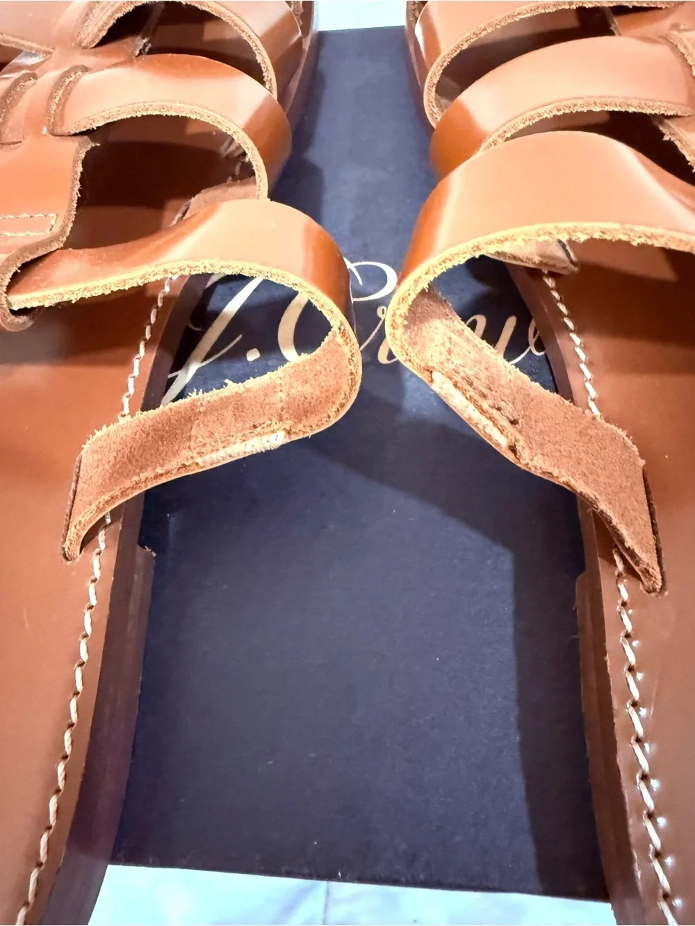 J. Crew Fisherman Strappy Slide Sandals in Spazzolato Shiny Leather